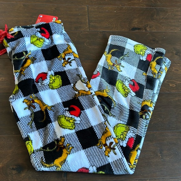 New Womens Grinch Plaid Pajama Pants Red Green plush Christmas - Picture 1 of 3